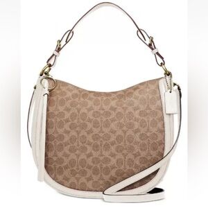 Coach Coated Canvas Signature Sutton Tan/Chalk/Gold Hobo brand new